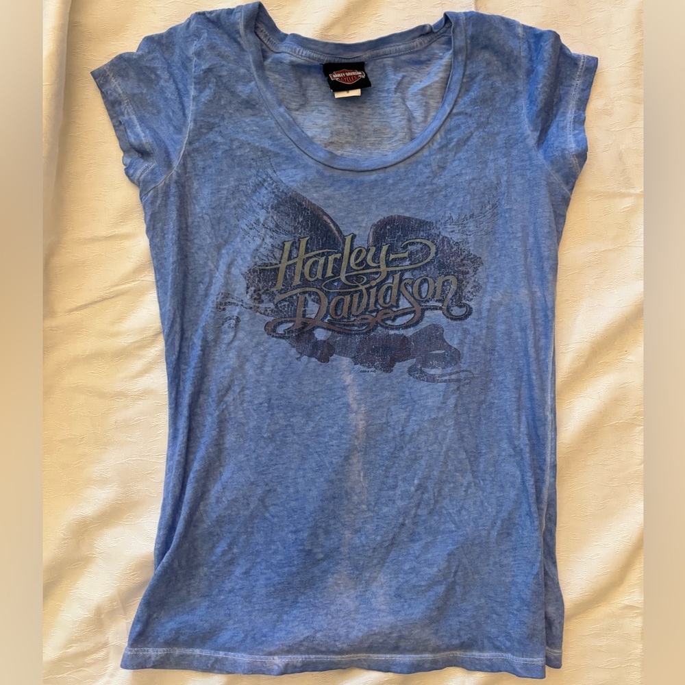 Harley Davidson light blue graphic tshirt